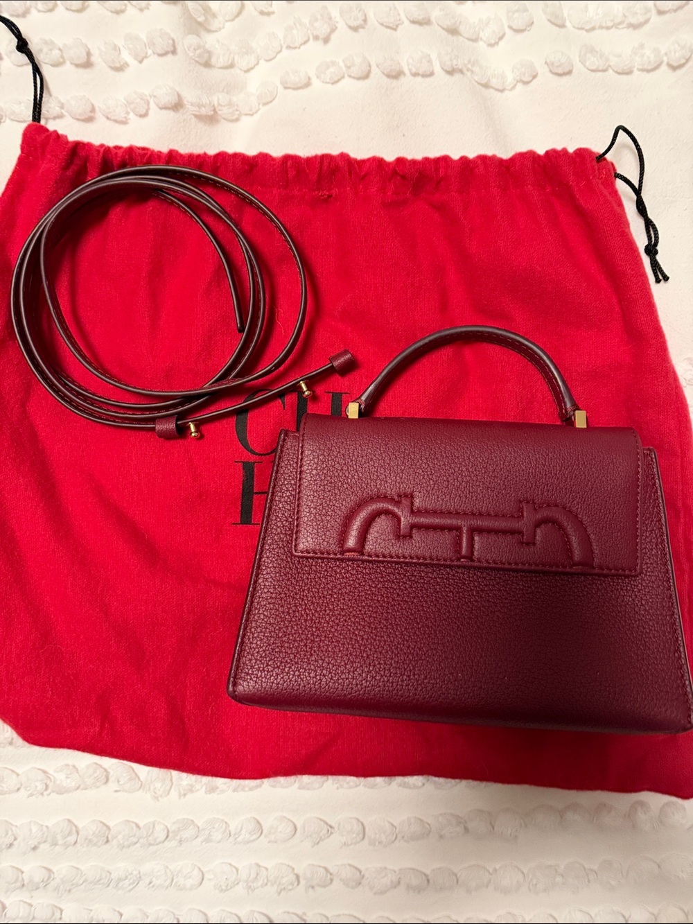 Carolina Herrera Burgundy Top-Handle Satchel with Removable Strap